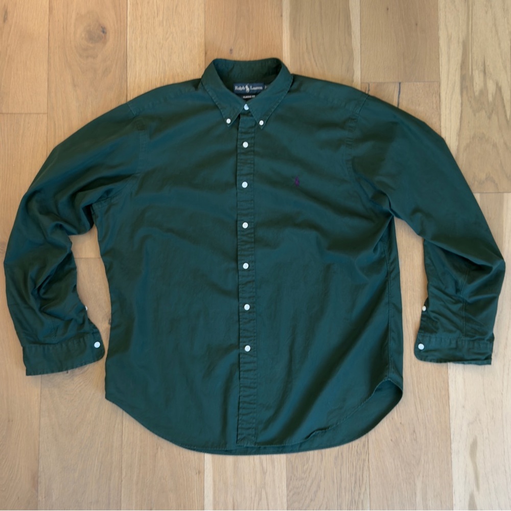 Ralph Lauren Dark Green Oxford Button-Down Shirt Size XL.